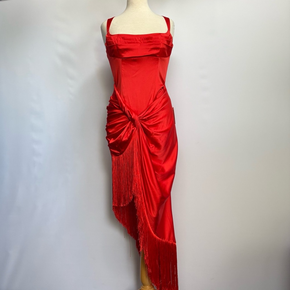 NWT For Love & Lemons Anisa Asymmetrical Silk Fringe Midi Dress - Picture 9 of 17